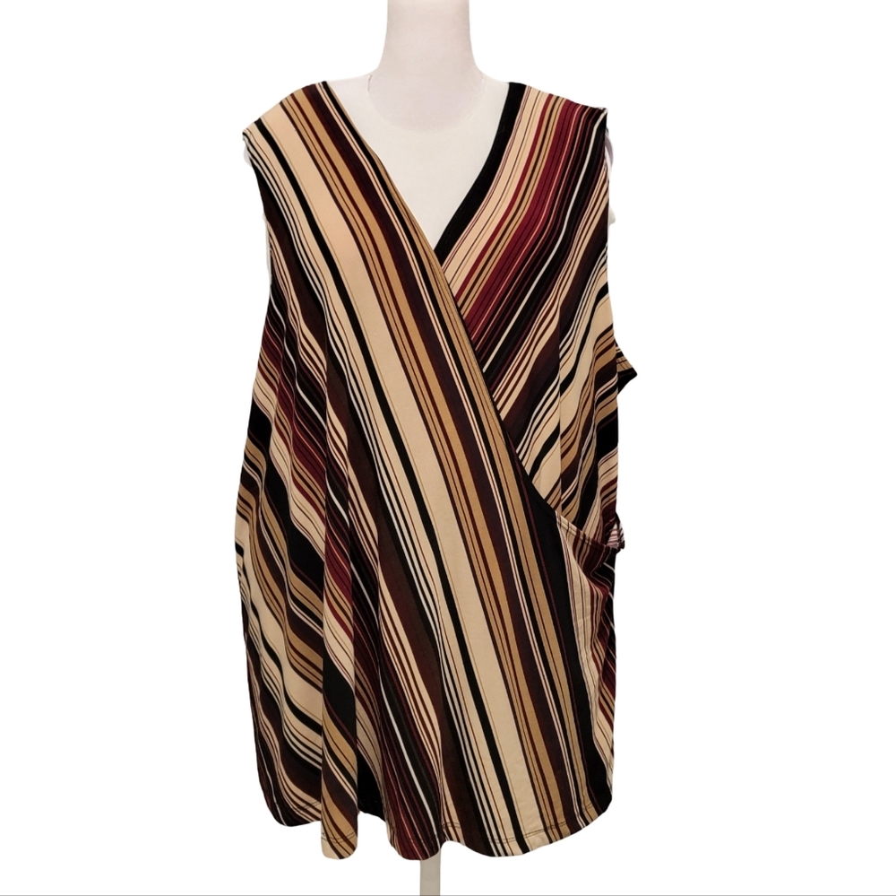 Lane Bryant Size 26/28 Multicolor Striped Sleeveles Wrap Tunic Top